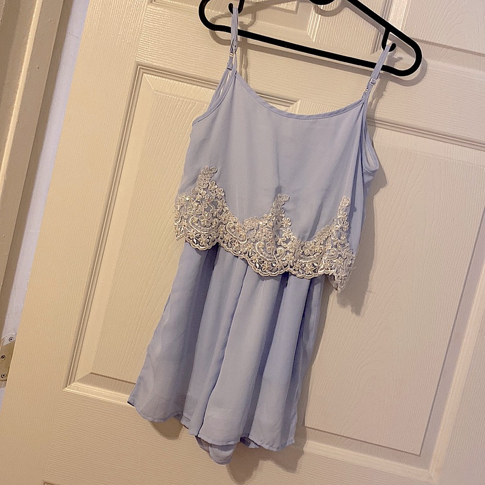 Cute baby blue pearls short jumpsuit(summer time)🦢🐟🐳